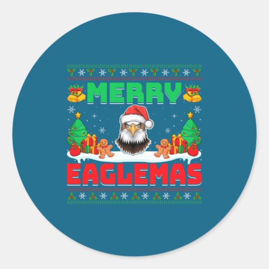 Merry Eaglemas - Eagle Wearing Santa Hat Ugly Chri Ronde Sticker (Voorkant)