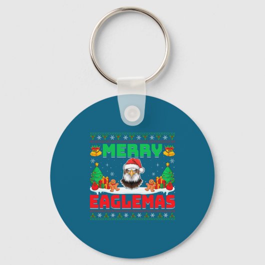 Merry Eaglemas - Eagle Wearing Santa Hat Ugly Chri Sleutelhanger (Voorkant)