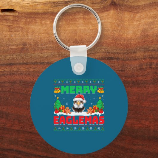 Merry Eaglemas - Eagle Wearing Santa Hat Ugly Chri Sleutelhanger (Voorkant)
