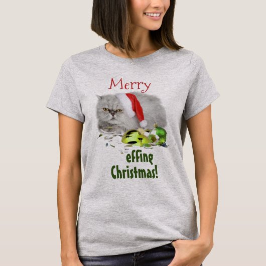 Merry Effing Kerstkat T-shirt (Voorkant)