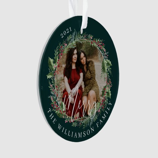 Merry Elegant Festive Waterverf met twee foto's Ornament (voorkant)