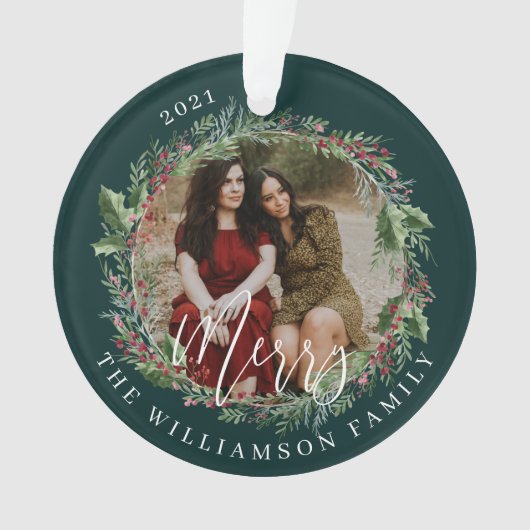 Merry Elegant Festive Waterverf met twee foto's Ornament (voorkant)