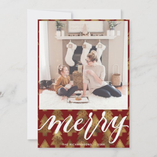 MERRY | Elegant Typografie Gold Kerstmis Feestdagenkaart (Voorkant)