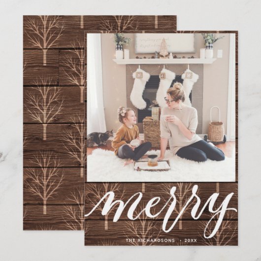 MERRY | Elegant Typografie Gold Tree Feestdagenkaart (Voorkant / Achterkant)