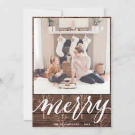 MERRY | Elegant Typografie Gold Tree Feestdagenkaart