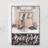 MERRY | Elegant Typography Gold Boughs Pattern Feestdagenkaart (Voorkant)