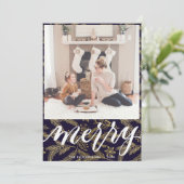 MERRY | Elegant Typography Gold Boughs Pattern Feestdagenkaart (Staand voorkant)