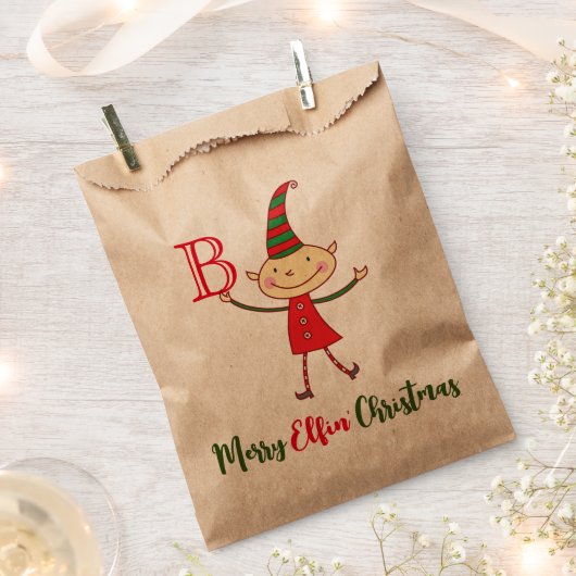Merry Elfin' Christmas Monogram Elf Funny Holiday Bedankzakje (Geknipt)
