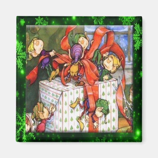 Merry Elves Wrapping Cadeau Button Magneet (Voorkant)