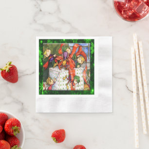 Merry Elves Wrapping Cadeau Cocktail Paper Napkin Servet