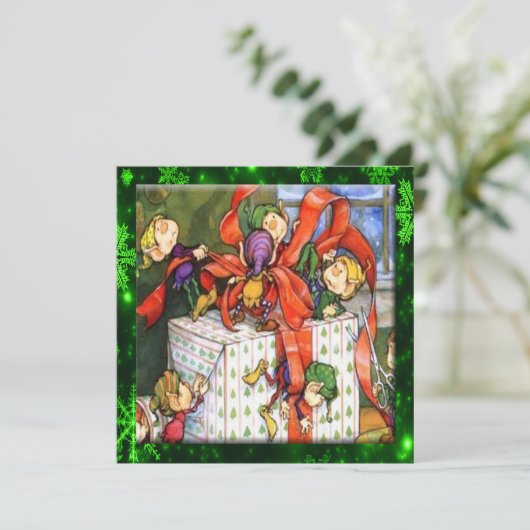 Merry Elves Wrapping Cadeau Flat Kaart (Staand voorkant)