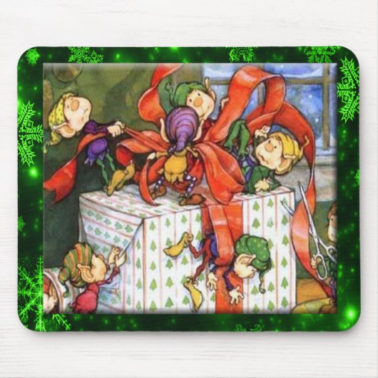 Merry Elves Wrapping Cadeau Mousepad Muismat (Voorkant)