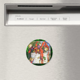 Merry Elves Wrapping Cadeau Round Button Magneet