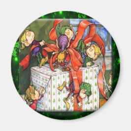 Merry Elves Wrapping Cadeau Round Button Magneet