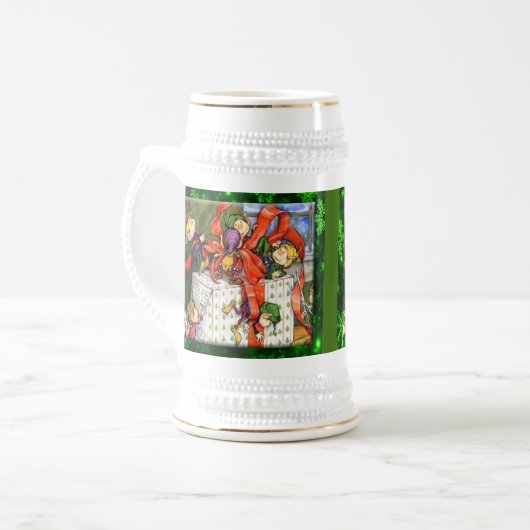 Merry Elves Wrapping Cadeau Stein Bierpul (Voorkant links)
