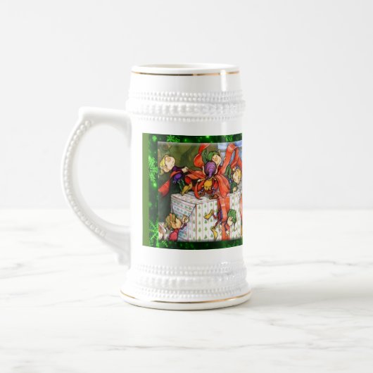 Merry Elves Wrapping Cadeau Stein Bierpul (Links)