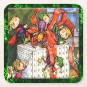 Merry Elves Wrapping Gift Pulp Board Sq Onderzette Kartonnen Onderzetters (Voorkant)