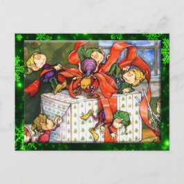 Merry Elves Wrapping Present Postcard Feestdagenkaart