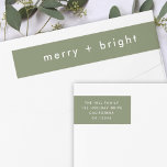 Merry en Bright | Adres voor groene kerst<br><div class="desc">Eenvoudige, stijlvolle, trendy "vrolijke felle" omhulling van het label met een moderne, minimalistische typografie in wit op een rijke moss groene achtergrond. De groet, de naam, en het adres kunnen gemakkelijk voor een persoonlijke aanraking worden aangepast. Een eigenaardig kerstlabel dat gekoppeld is aan onze complementaire reeks kaarten, betekent dat je...</div>