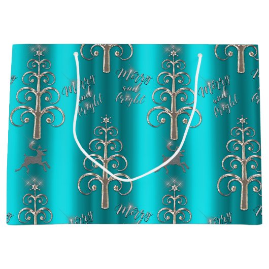 Merry en Bright Aqua en Silver Kerstmis Groot Cadeauzakje (Voorkant)