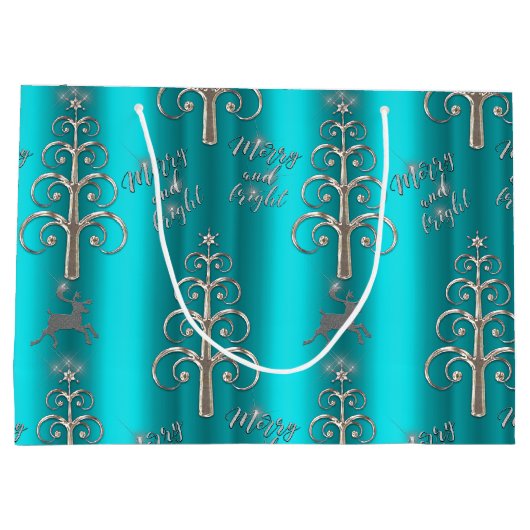 Merry en Bright Aqua en Silver Kerstmis Groot Cadeauzakje (Achterkant)