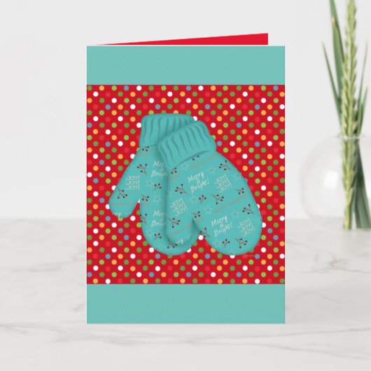 Merry en Bright Aqua Whimsical-Mittens Feestdagen Kaart (Voorkant)