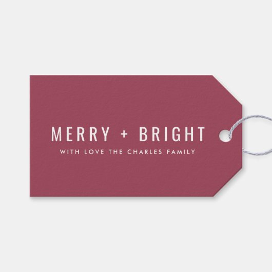 Merry en Bright | Berry  Roos Kerstmis Cadeaulabel (Voorkant (Horizontaal))