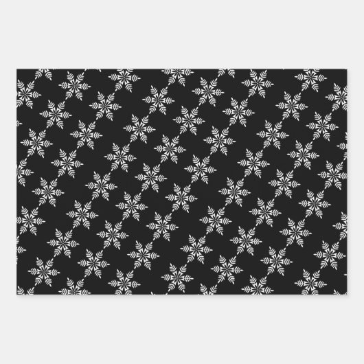 Merry en Bright Black en White Snowflake Star Inpakpapier Vel (Voorkant 3)