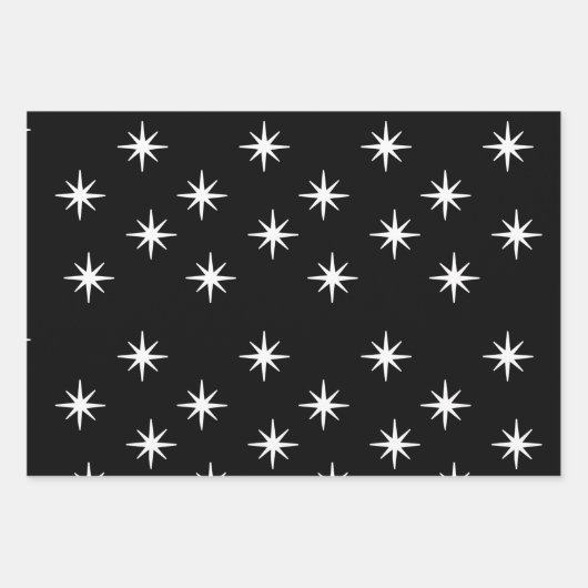 Merry en Bright Black en White Snowflake Star Inpakpapier Vel (Voorkant 2)