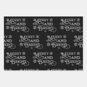 Merry en Bright Black en White Snowflake Star Inpakpapier Vel (Voorkant)