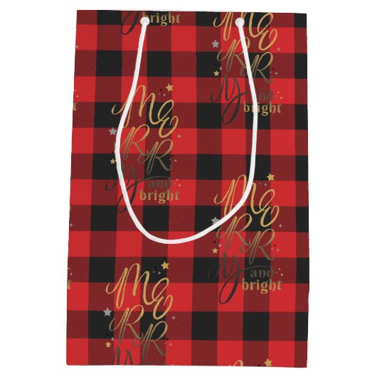 Merry en Bright Black Red Buffalo Pset Rustic Medium Cadeauzakje (Achterkant)
