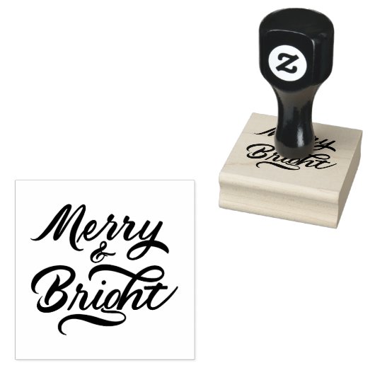 Merry en Bright Calligrafie Rubberstempel (Gestempeld)