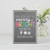 Merry en Bright Chalkboard Wenskaart Feestdagenkaart (Staand voorkant)