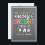 Merry en Bright Chalkboard Wenskaart Feestdagenkaart<br><div class="desc">Voeg gewoon uw persoonlijke handtekening toe aan dit vrolijke en heldere wenskaart. prettige feestdagen!</div>