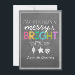 Merry en Bright Chalkboard Wenskaart Feestdagenkaart<br><div class="desc">Voeg gewoon uw persoonlijke handtekening toe aan dit vrolijke en heldere wenskaart. prettige feestdagen!</div>