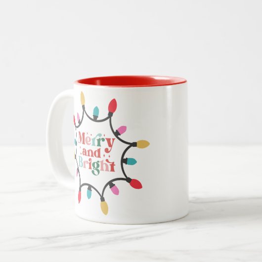 Merry en bright chritmas light tweekleurige koffiemok (Voorkant links)