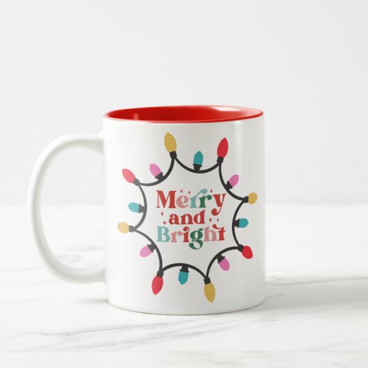 Merry en bright chritmas light tweekleurige koffiemok (Links)