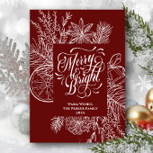 Merry en Bright Citrus Pine Tree Bough Red Simple Feestdagenkaart