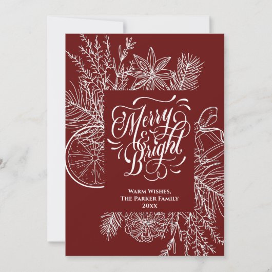 Merry en Bright Citrus Pine Tree Bough Red Simple Feestdagenkaart (Voorkant)