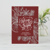 Merry en Bright Citrus Pine Tree Bough Red Simple Feestdagenkaart (Staand voorkant)