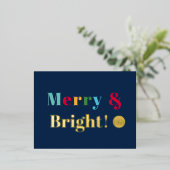 Merry en bright Custom Logo Blue Creative Design Folie Feestdagen Briefkaart (Staand Voorkant)