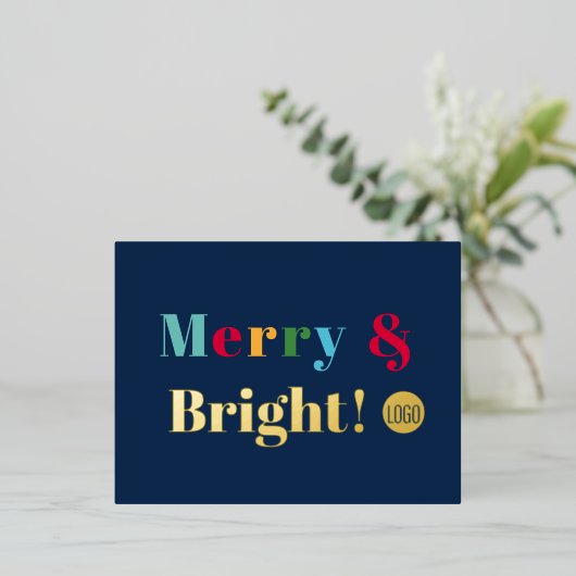 Merry en bright Custom Logo Blue Creative Design Folie Feestdagen Briefkaart (Staand Voorkant)