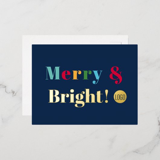 Merry en bright Custom Logo Blue Creative Design Folie Feestdagen Briefkaart (Voorkant / Achterkant)