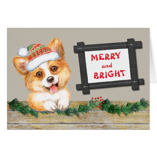 Merry en Bright Cute Corgi Dog Kerstmis (Voorkant Horizontaal)