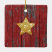 Merry en Bright Cute Rustic Snowman Tree Keepslag Keramisch Ornament (Achterkant)