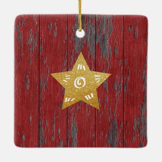 Merry en Bright Cute Rustic Snowman Tree Keepslag Keramisch Ornament (Achterkant)