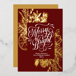 Merry en Bright Elegant Citrus Pine Bough Gold Folie Feestdagenkaart