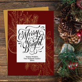 Merry en Bright Elegant Citrus Pine Bough Gold Folie Feestdagenkaart