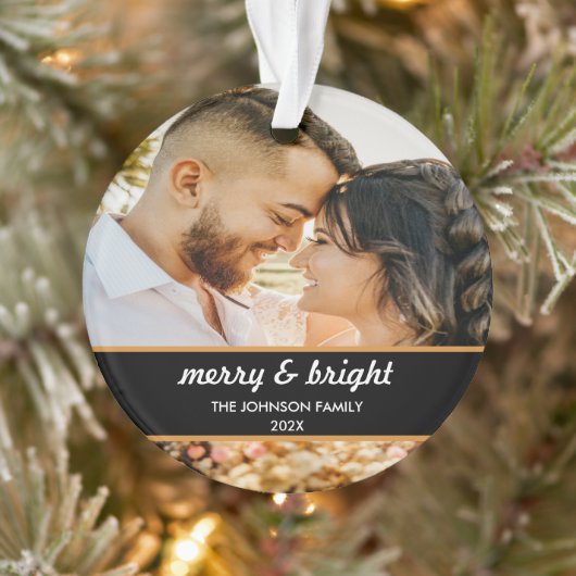 Merry en Bright | elegante kerstfeestfoto Ornament (Boom)
