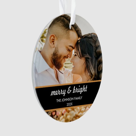 Merry en Bright | elegante kerstfeestfoto Ornament (voorkant)
